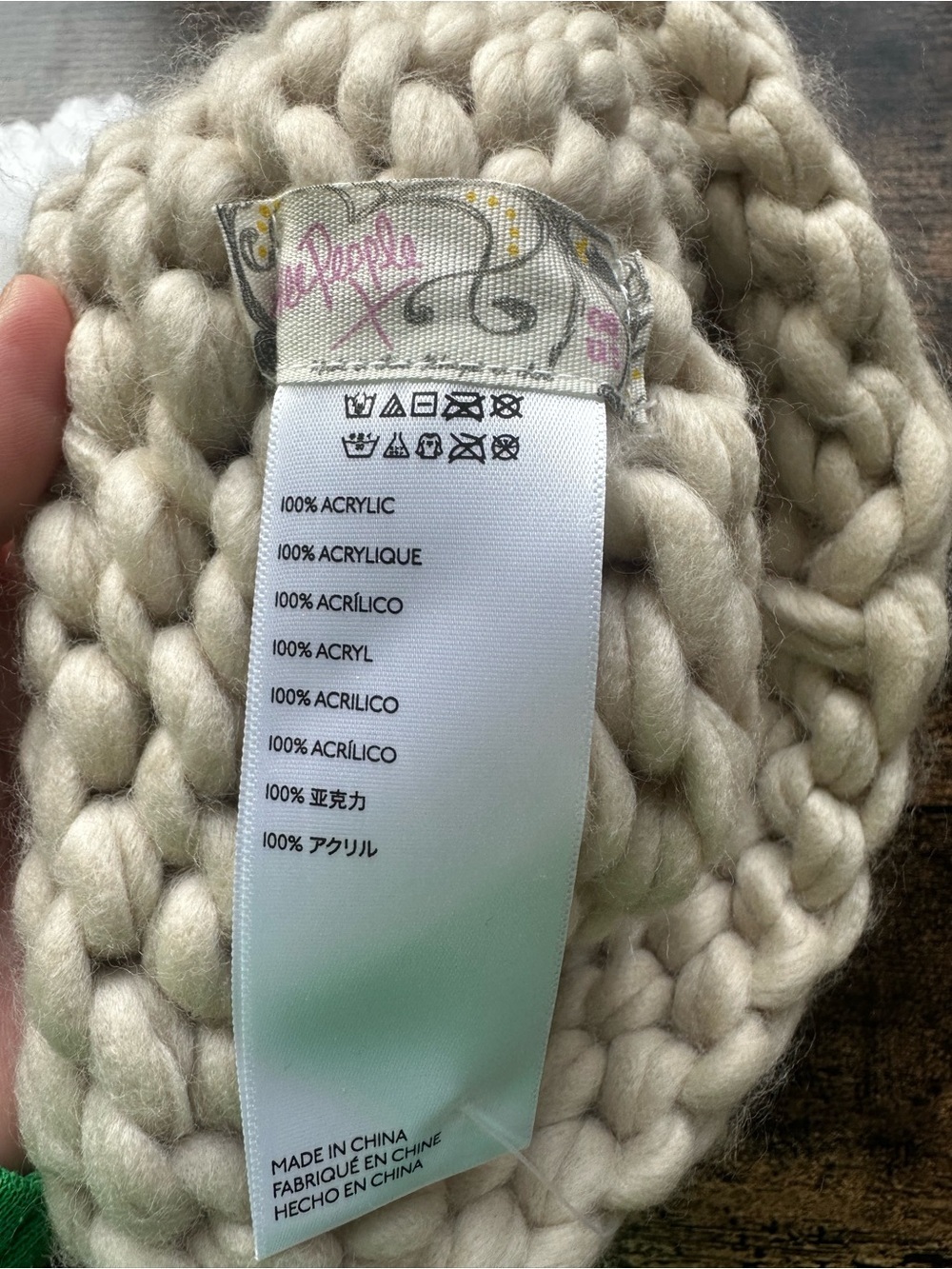 Free People Chunky Knit Pom Beanie in White and Beige - Picture 4 of 6